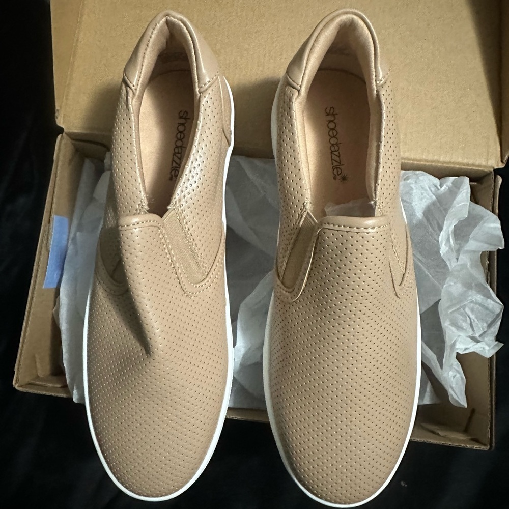 Size 8, khaki color, boat shoe faux leather